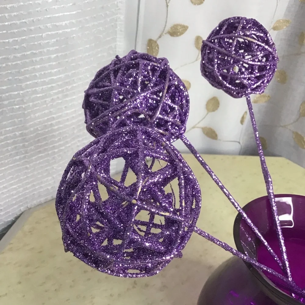 Purple Glitter Vase Decorative Sticks